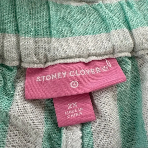 Stoney Clover X Target Plus Size 2X Aqua Striped Shorts Linen Blend Summer White - Picture 3 of 7